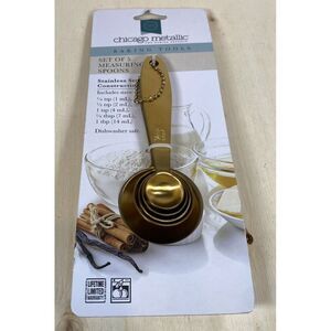 New‎ Gold Set of 5 Measuring Spoons Dishwasher Safe Stainless Baking Tools New